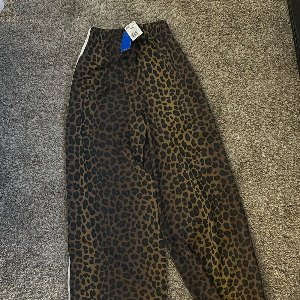 adidas Women's Leopard Print Track Pants with White Stripes - Picture 3 of 4